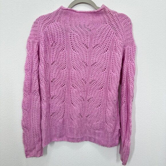 J. Crew Women's XS Sweater Pointelle Cable Knit Pink Alpaca Blend Mockneck - Picture 4 of 6